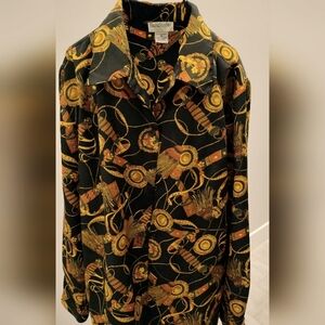 Women's Sara Stephen Black & Gold Chain Tassel Long Sleeved Blouse Size Med.